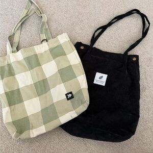 2 Tote Bags - Plaid Green and Black Tote Bags